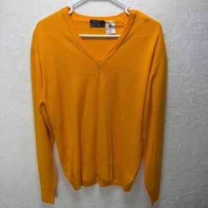 Bonwit Teller Mens Yellow 100% Virgin Merino Wool V-Neck Sweater Made in Italy S